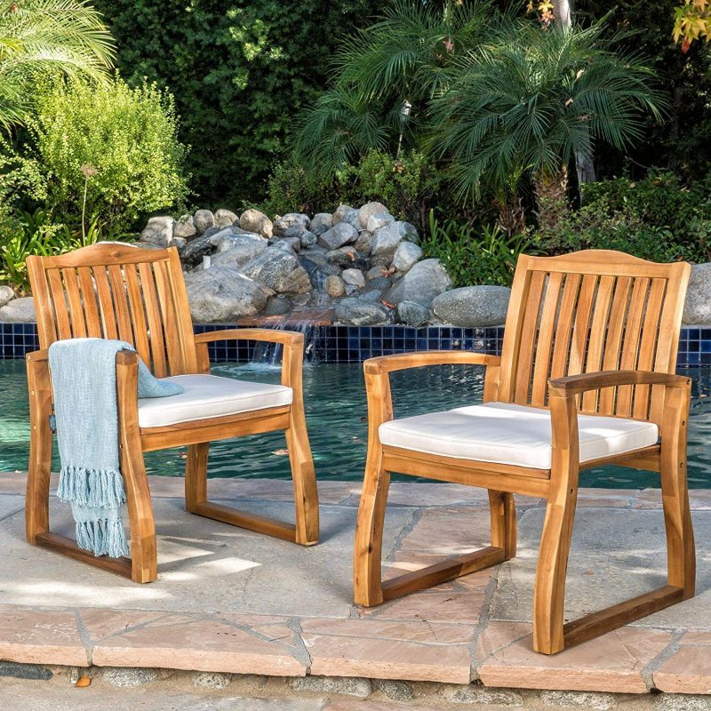 Best Patio Dining Chairs-Tampa Acacia Wood Outdoor Dining Chairs by Christopher Knight Home