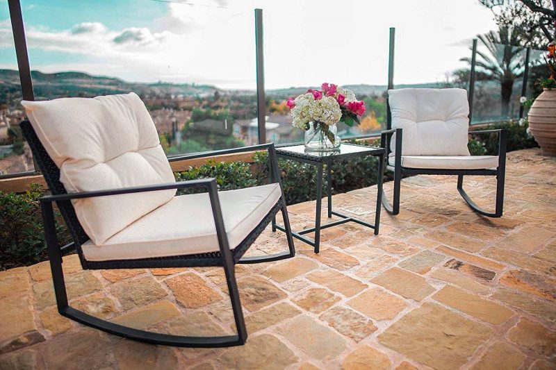 Best Patio Rocking Chairs-Outdoor 3-Piece Rocking Wicker Bistro Set by SUNCROWN