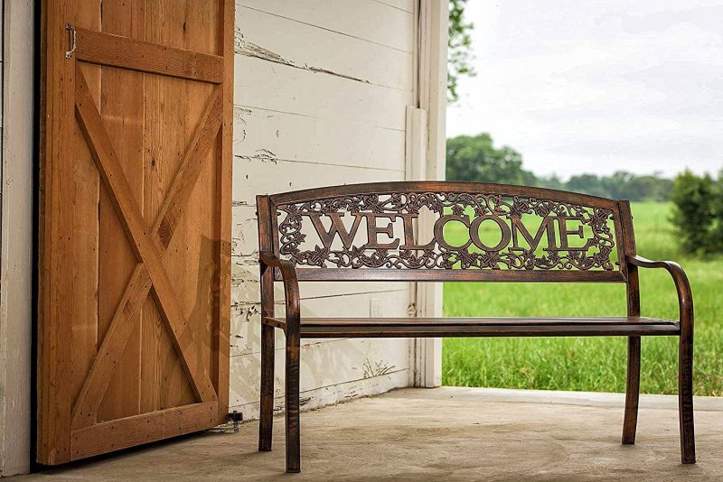 Best Outdoor Bench Ideas-Metal Welcome Bench by Leigh Country