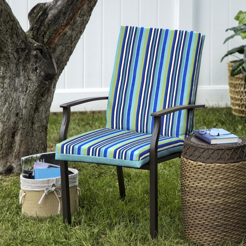 Best Patio Dining Chair Cushions-Turquoise Stripe 1 Piece Outdoor Dining Chair Cushion by Mainstays