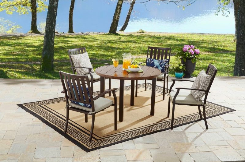 Best Patio Dining Tables-Camrose Farmhouse Outdoor Mix and Match Steel Slat Round Table by Better Homes and Gardens