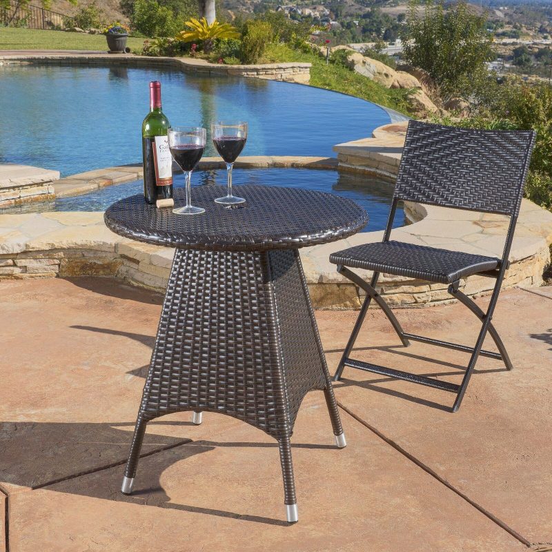Best Small Patio Table Ideas-Brissette Wicker Rattan Bistro Table by Orren Ellis