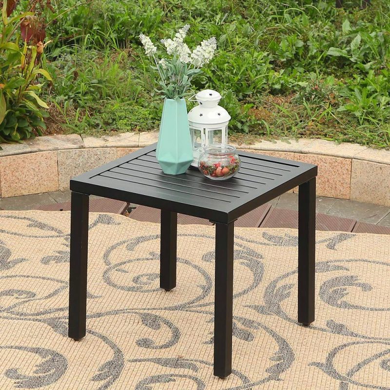 Best Small Patio Table Ideas-Indoor Outdoor Small Metal Square Side End Table by PHI VILLA