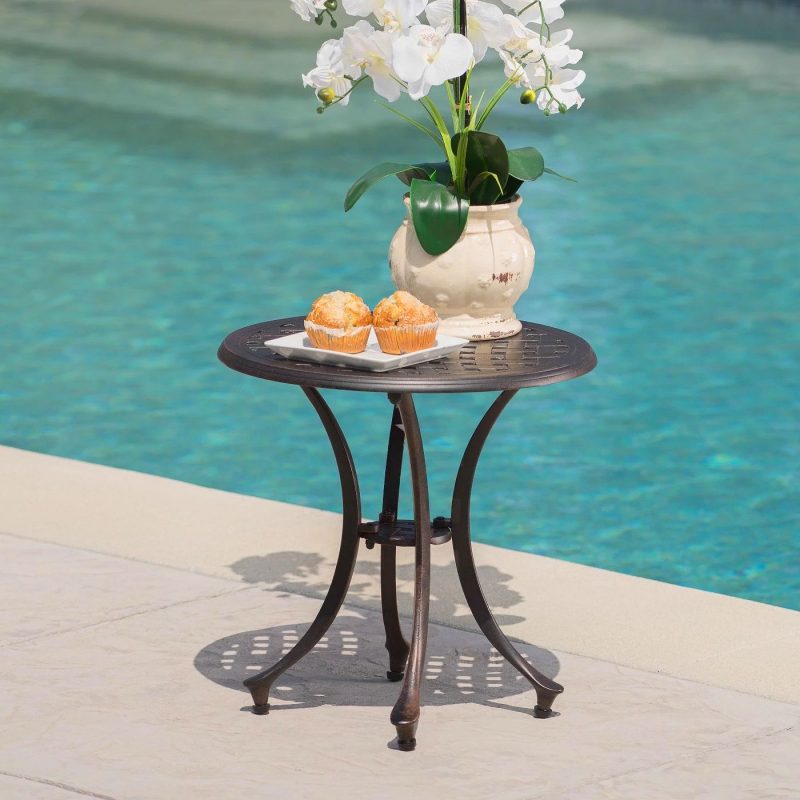 Best Small Patio Table Ideas-Lola Cast Aluminum Side Table - Bronze by Christopher Knight Home
